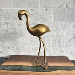 Vintage 10” Brass Flamingo Statue Figurine